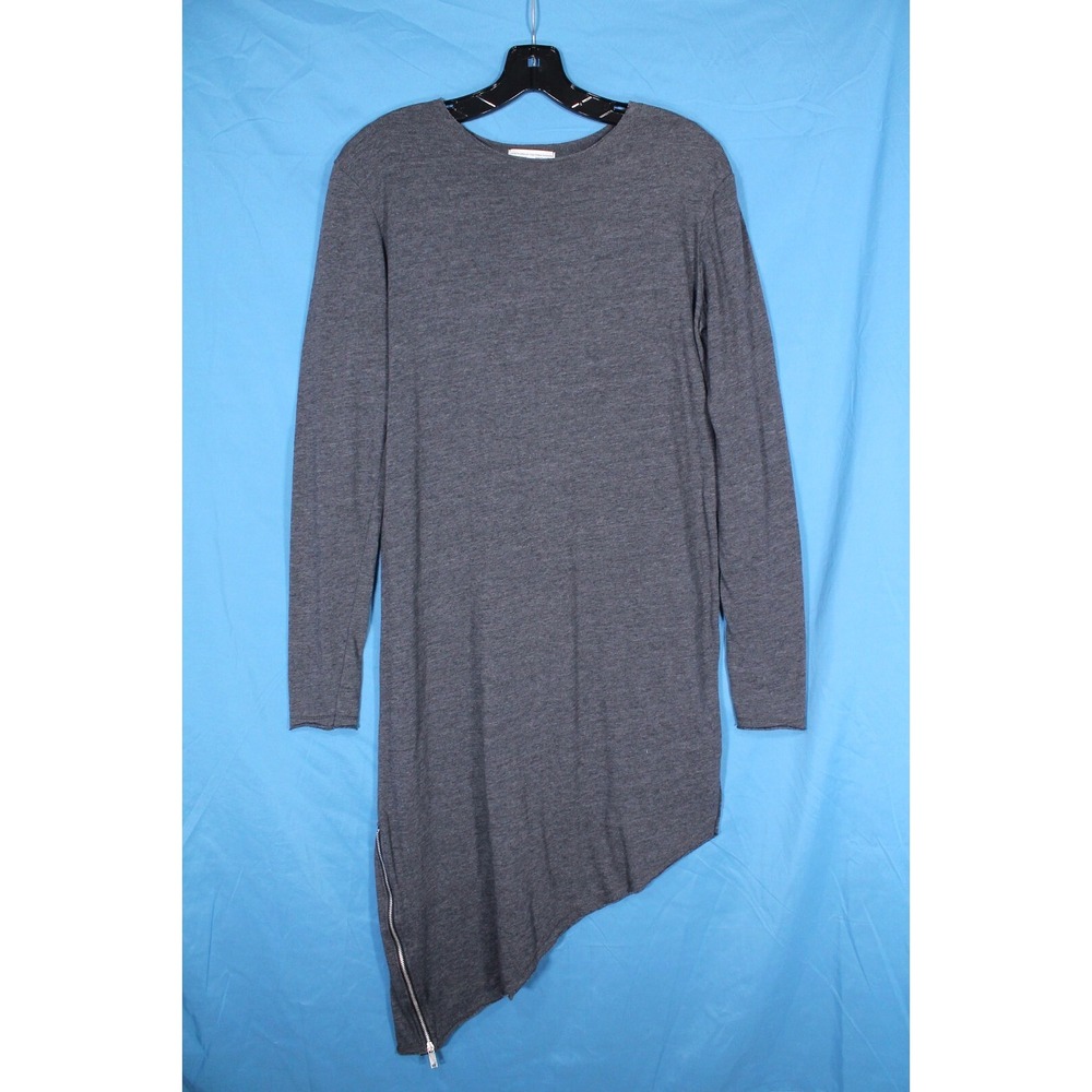ZARA Charcoal Gray ZIPPER ASYMMETRICAL HEM Raw Hem SHIFT SWEATER DRESS Sz S